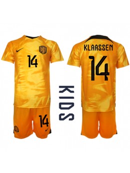 Otroški Nogometna dresi replika Nizozemska Davy Klaassen #14 Domači SP 2022 Kratek rokav (+ hlače)